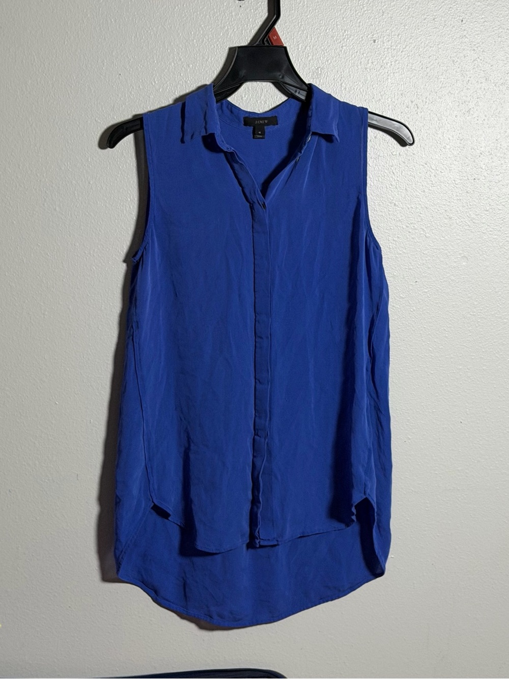 J.Crew Women Silk Sleeveless Collared Button-Front Top Royal Blue size 4